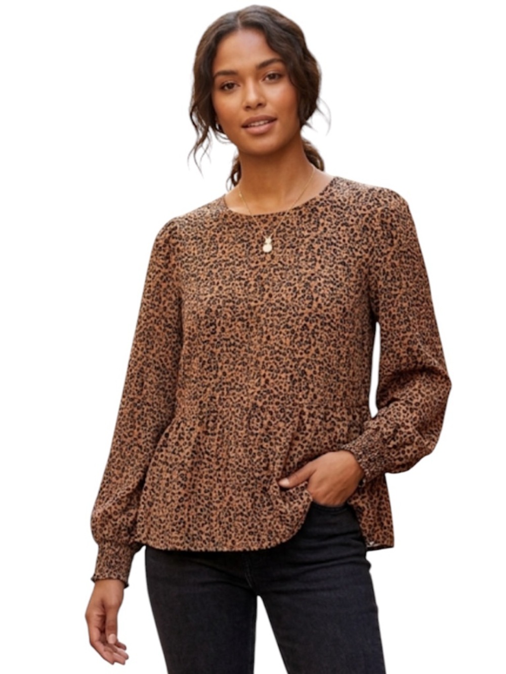 Tuckernuck Pomander Place Carlota Peplum Top Leopard Animal Print XXL
X